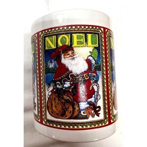 Vintage Noel Santa Claus Ceramic Mug White & Multicolor Holiday Drinkware